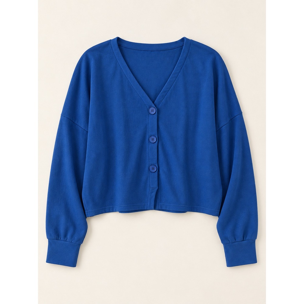 Mayberry Blue Button Front Cropped Cardigan Sweater Women's Size XXL Boxy Soft